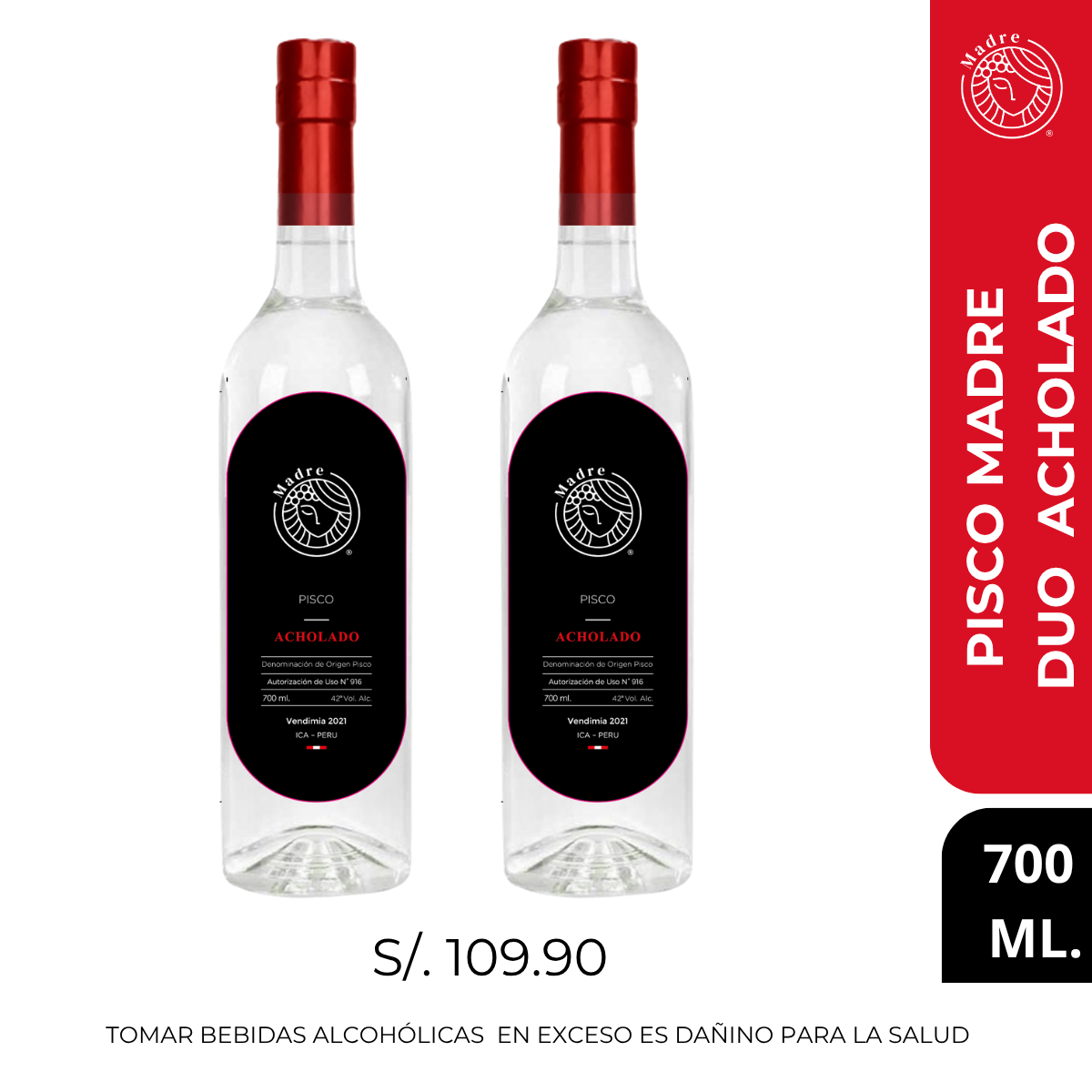 DUO PISCO MADRE ACHOLADO 700ML.