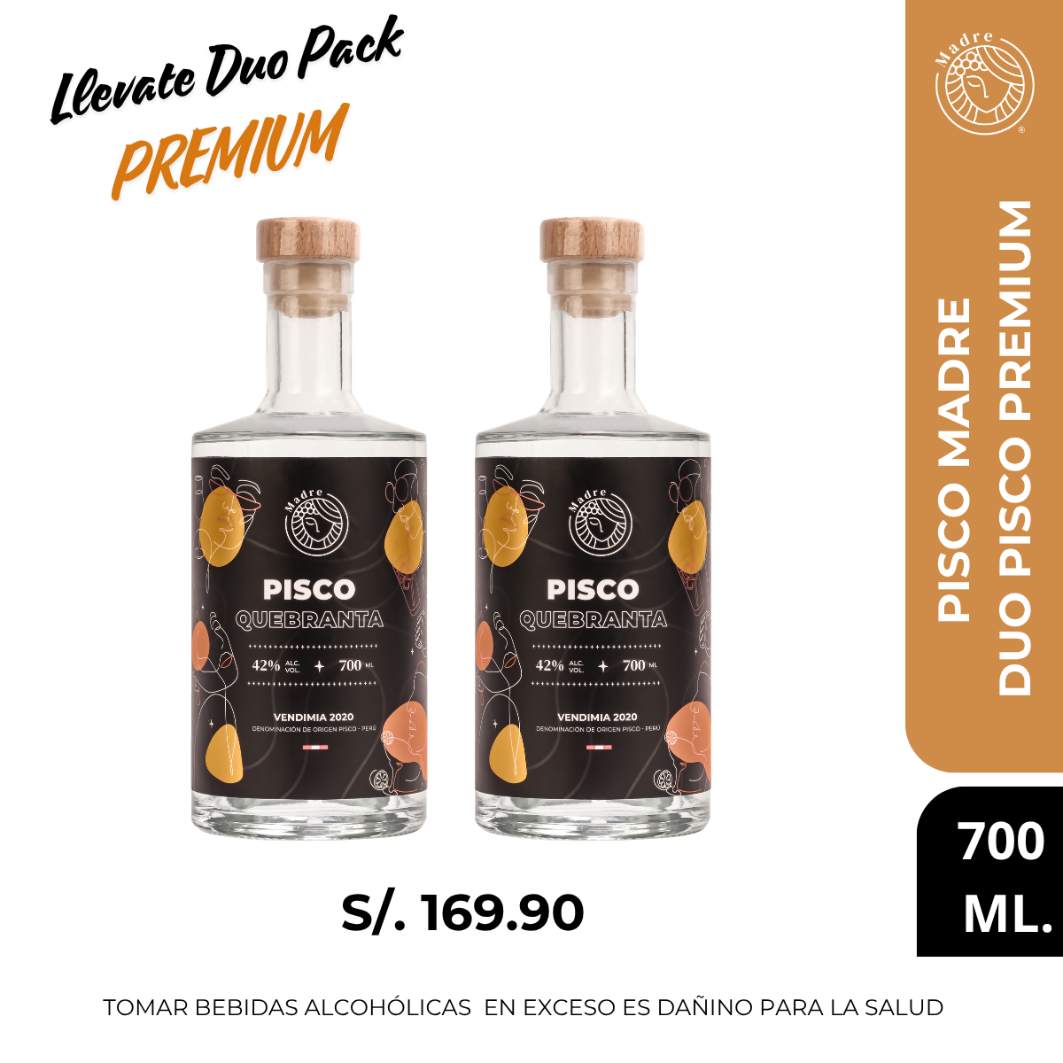 DUO PISCO PURO QUEBRANTA PREMUM 700ML